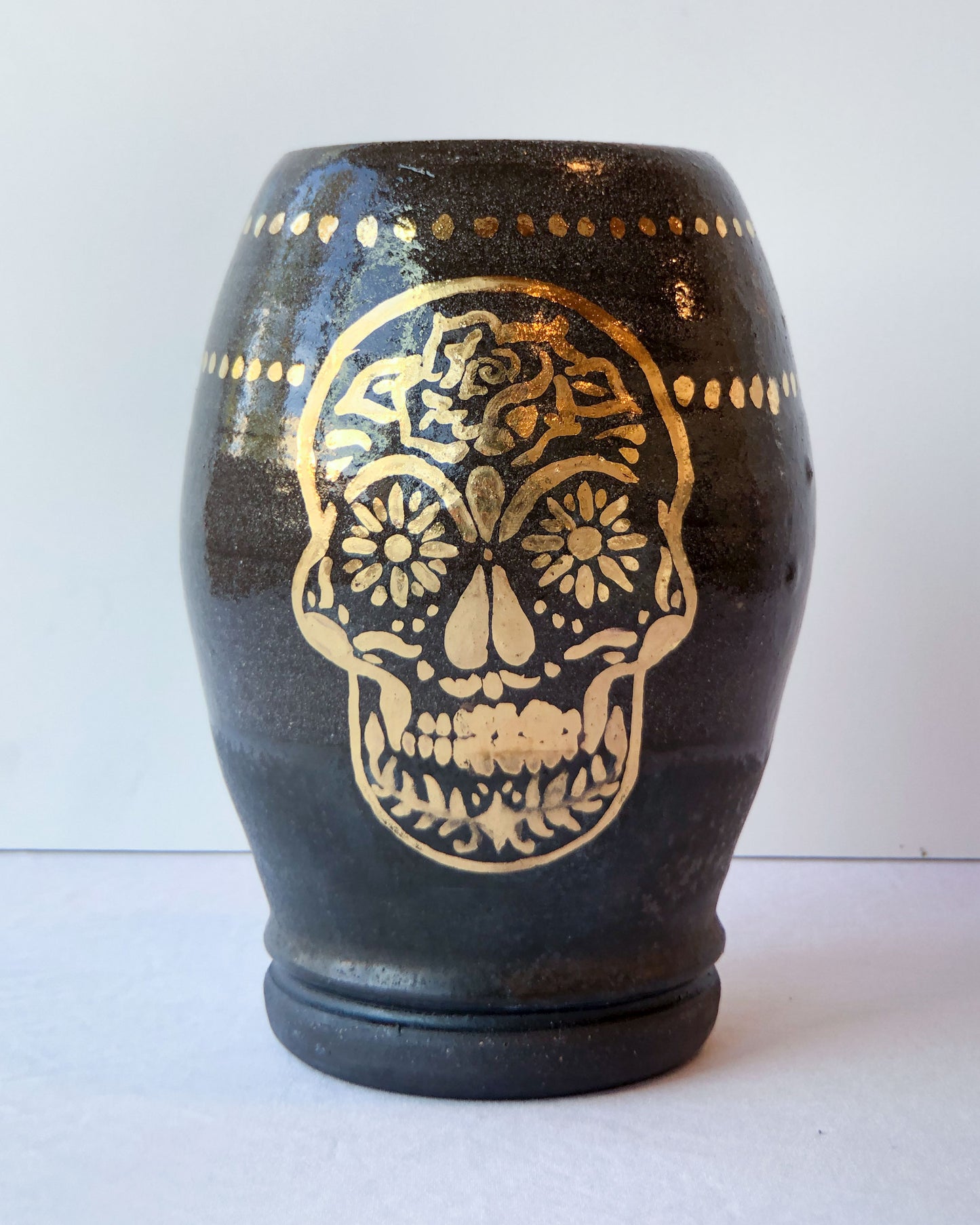 Black & Gold Sugar Skull Vase