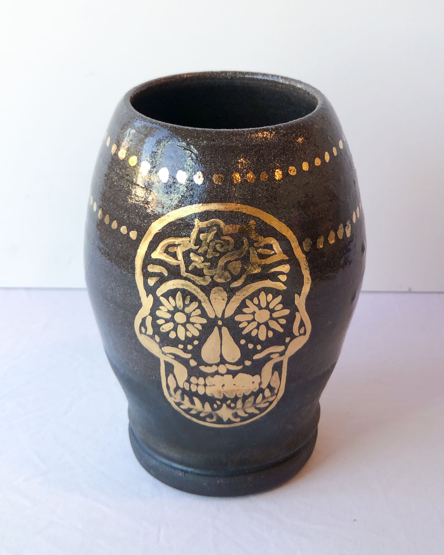 Black & Gold Sugar Skull Vase